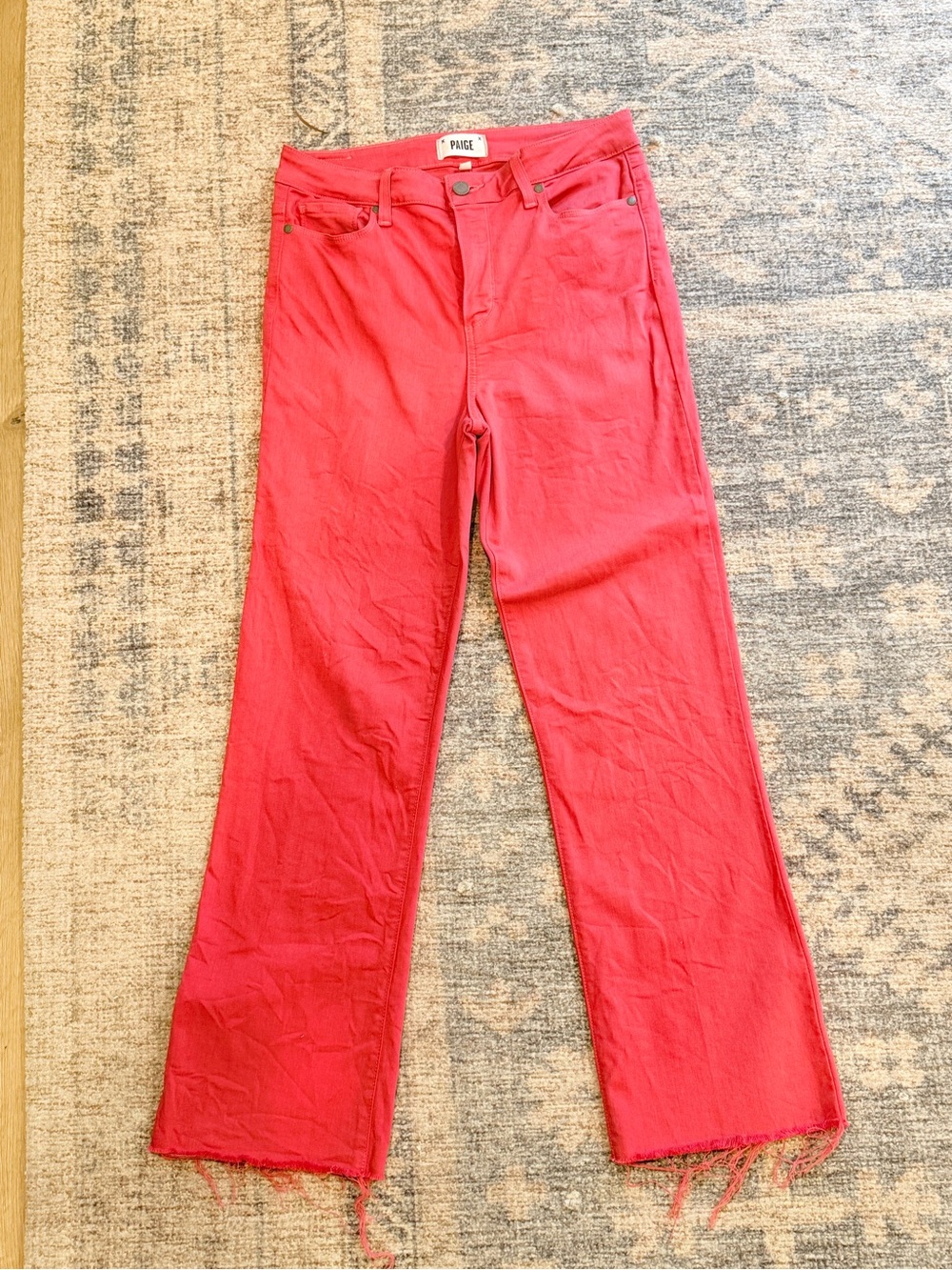 PAIGE Coral-Red Ankle Crop Flare Jeans
